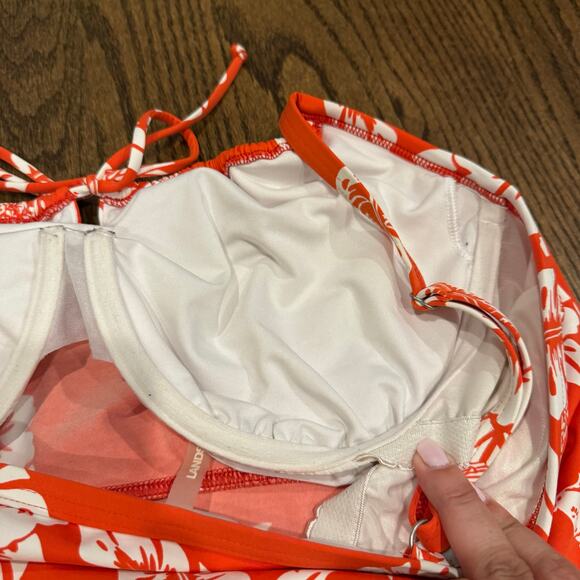 Lands End Womens Orange Floral Underwire Tankini Swim Suit Top Plus Size 18 - Picture 4 of 9
